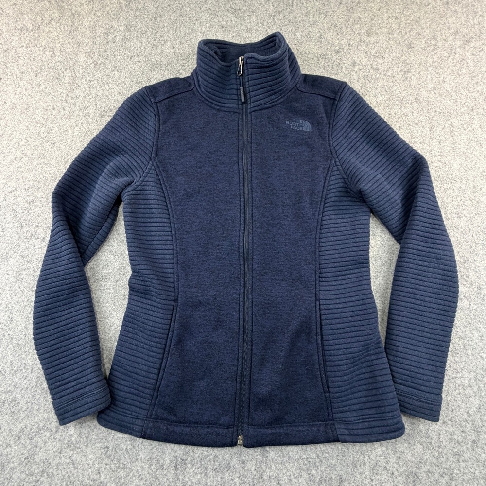 The North Face Womens Navy Blue Ribbed Hybrid Full Zip Fleece Jacket Small